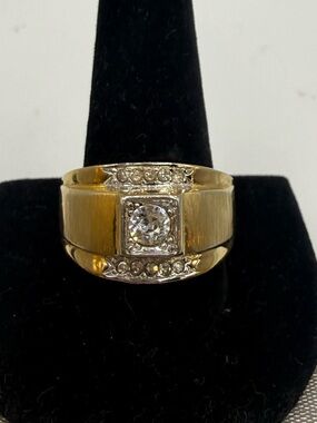 Vintage ESPO 14K GE CZ Ring Mens Size 11.75 Gold Tone Statement